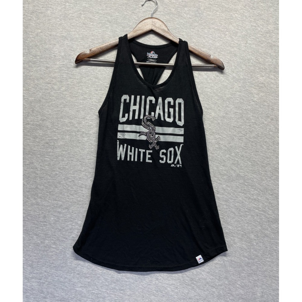 Chicago White Sox Tank Top Womens Large Black Majestic Baseball MLB Racerback